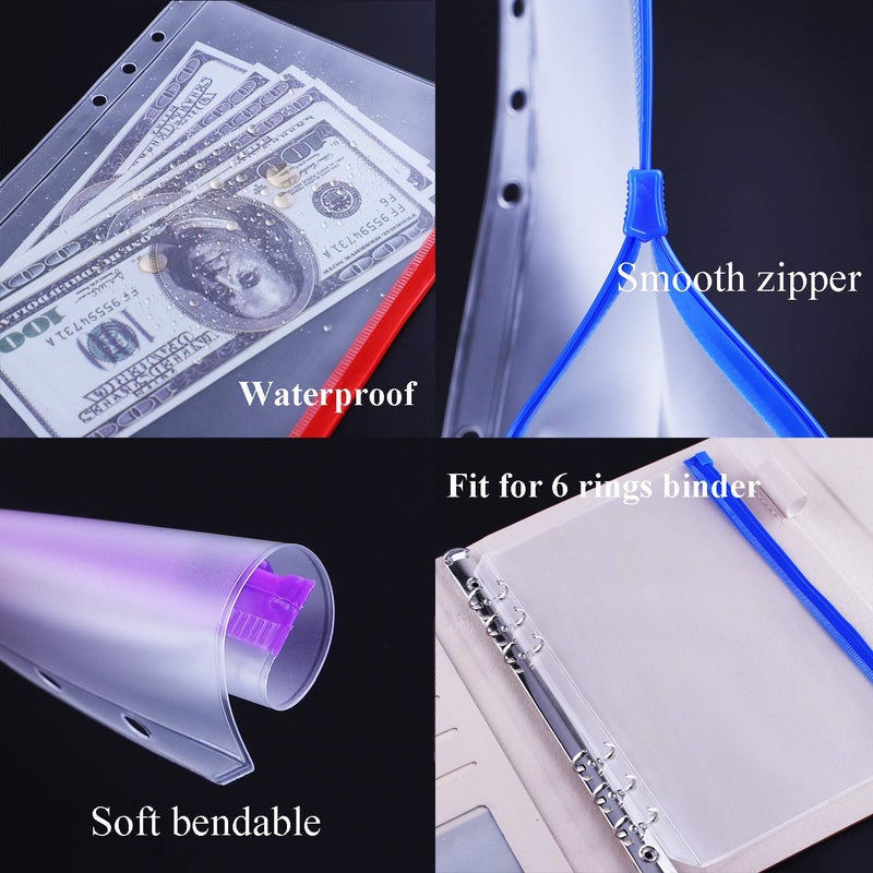 Antner 12PCS A5 Binder Pockets 6-Hole Budget Cash Envelopes for A5 6-Ring Binder, Multicolor Zipper Pouches for Planner Inserts, Money Organizer Bags Savings Challenge Envelopes for Cash Stuffing - Image 5